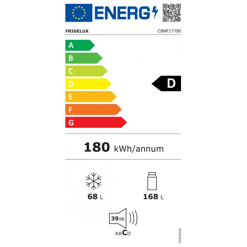 Integreret Hvidt Kombikøleskab CBNF177BI FrigeluX - 236L