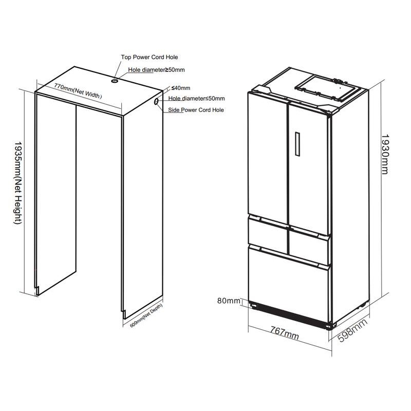 Sort French Door Køle-Fryseskab FRD190XBI 413L - FrigeluX